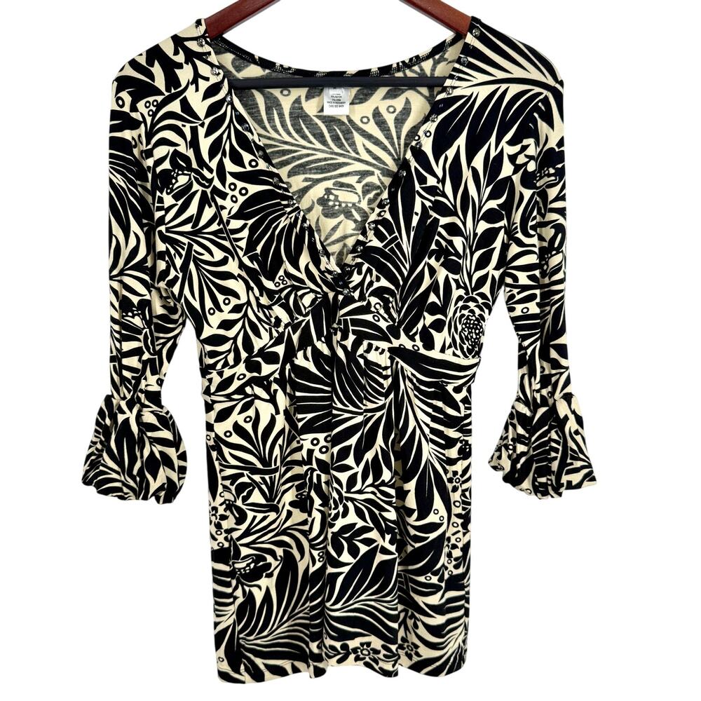 USINDO Womens Sz Medium Super Stretchy Beaded Wearable Art Blouse Shirt Top